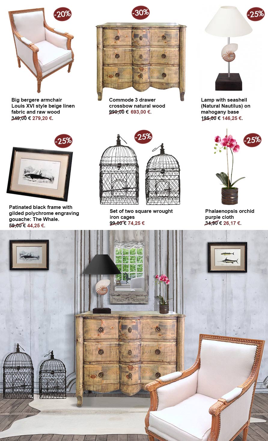 low prices on furniture and chic country decorative items